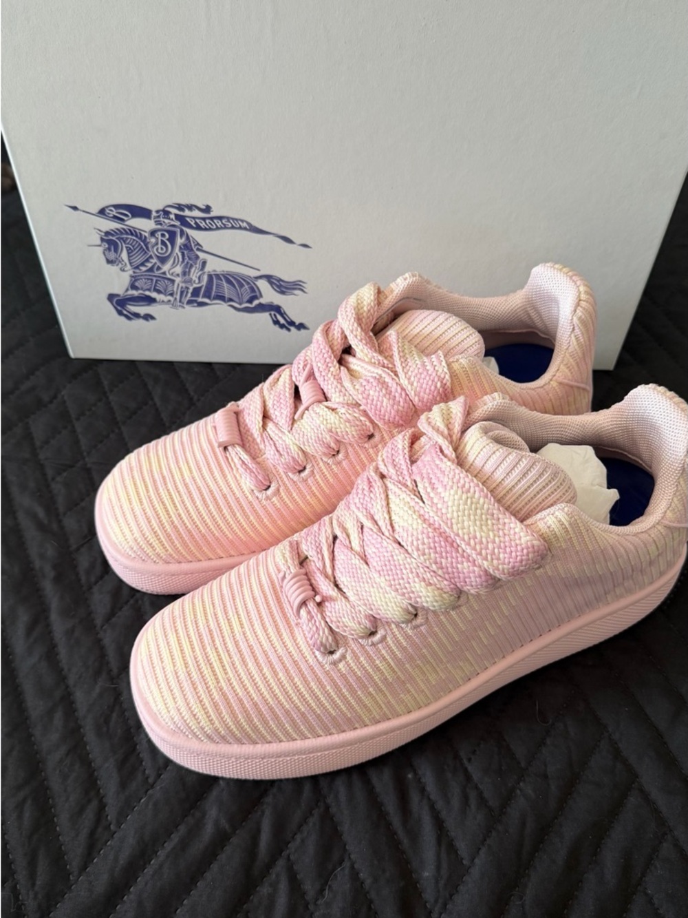 Burberry Womens Pink Knit Lace-Up Sneakers